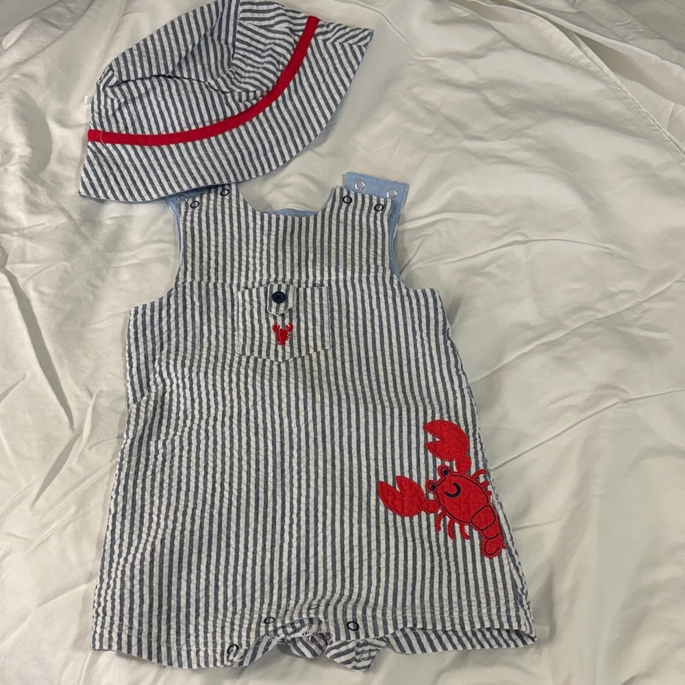 Little Me Blue and White Striped Baby Outfit